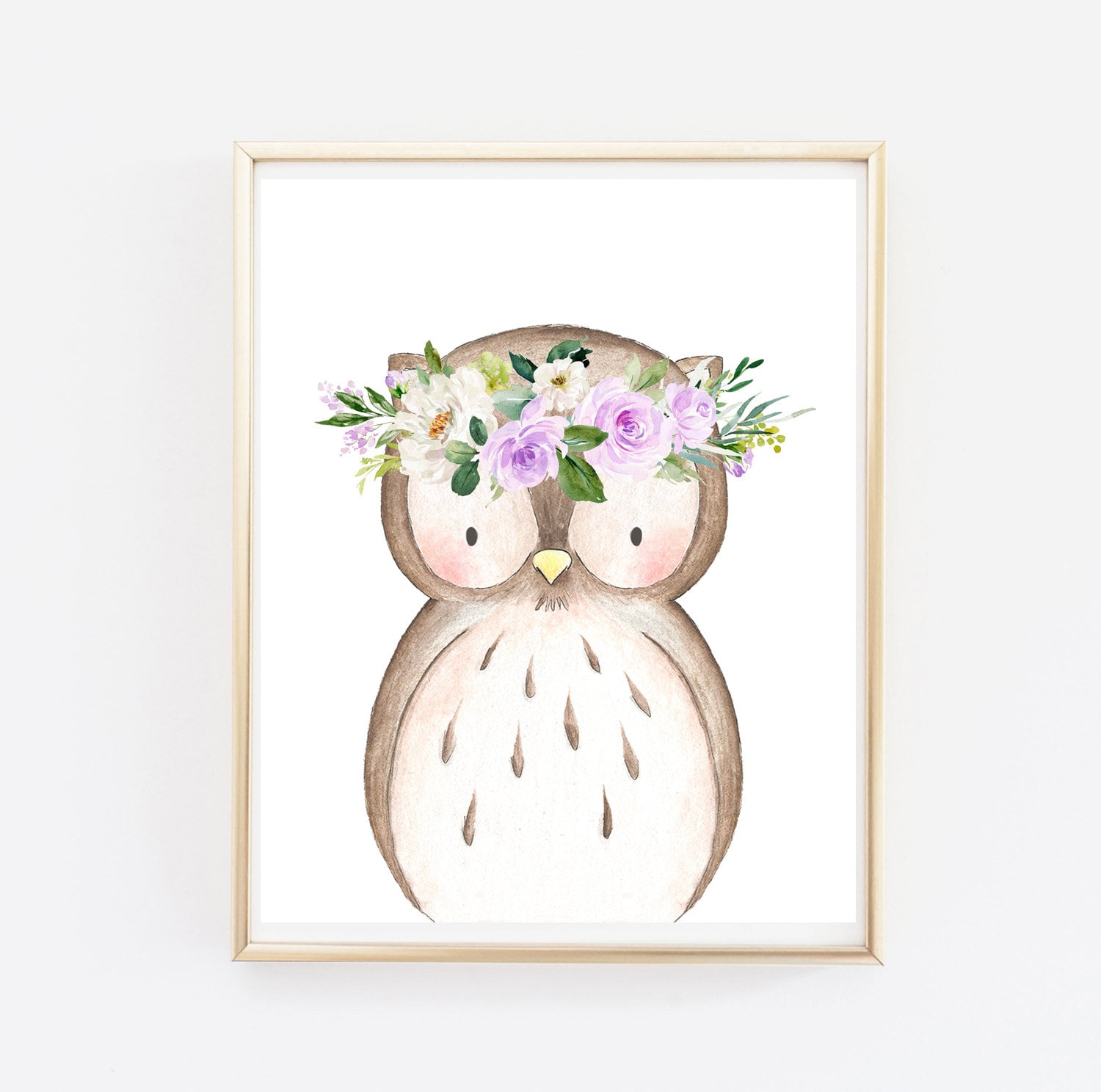 Purple Boho Owl Printable Wall Art, Floral Owl Nursery Art Print