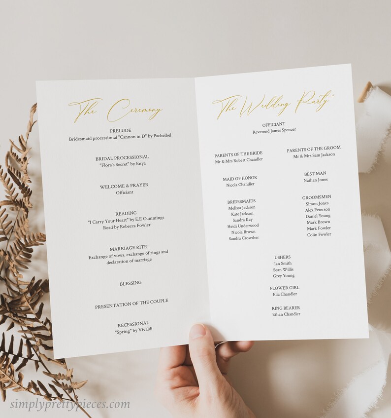 Burgundy Blush Gold Editable Booklet Program, Foldable Pink Floral ...
