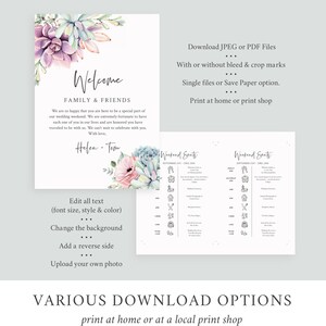 Succulent Editable Welcome Bag Letter Itinerary, Cactus Wedding Timeline, Printable Order of Events Template, Desert, Instant Download 535-A image 4