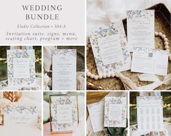 Wildflower Wedding Pack Floral Wedding Bundle Wildflower Wedding Invitation Set, Wedding Kit, Wedding Stationery Set Editable Template 504-A