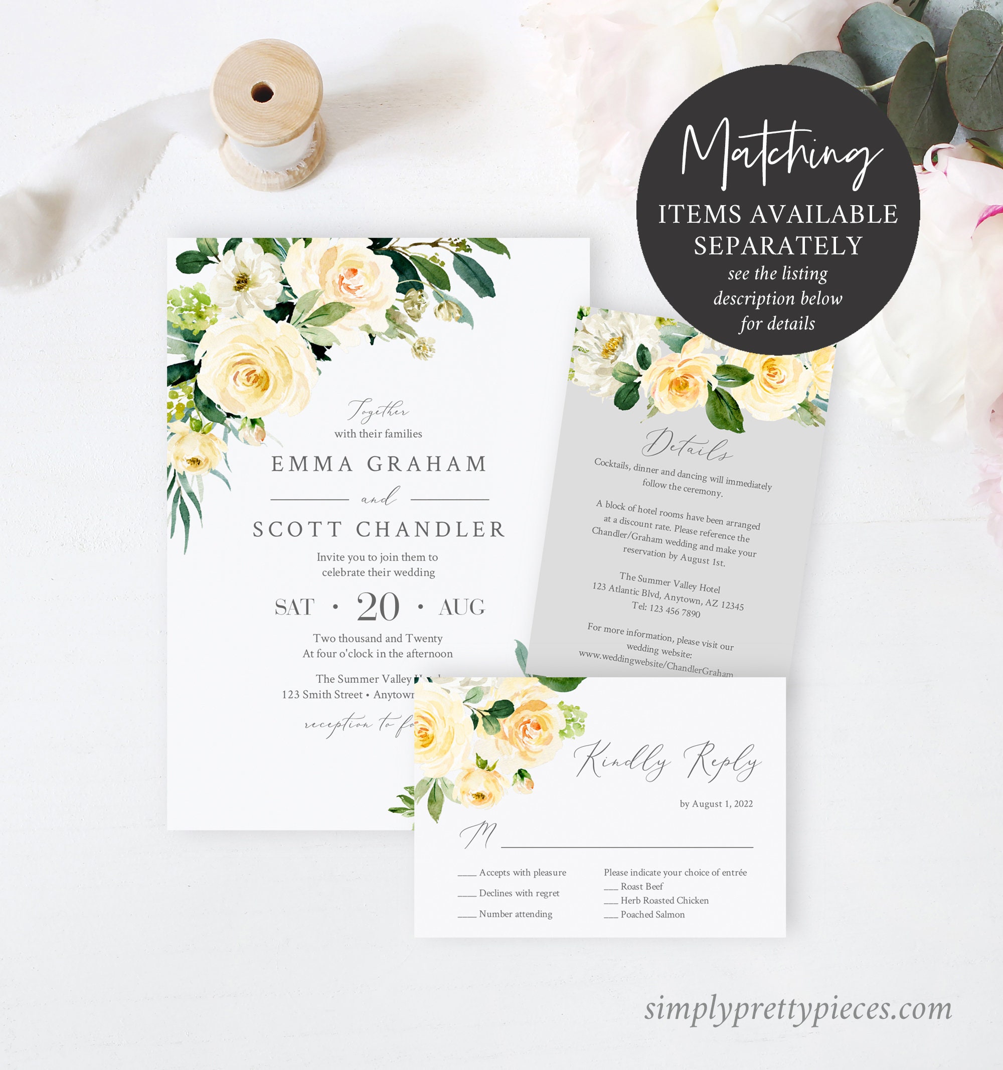 Printable Yellow Floral Envelope Liner, Lemon Yellow Greenery Envelope