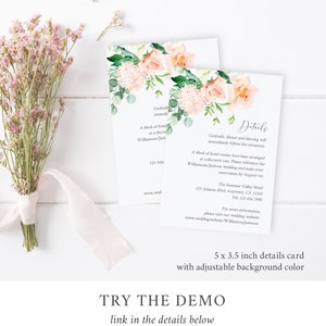 Peach Greenery Floral Editable Wedding Invitation Suite, Peach Eucalyptus RSVP Details, Peach Printable Template, Instant Download, 551-A image 4