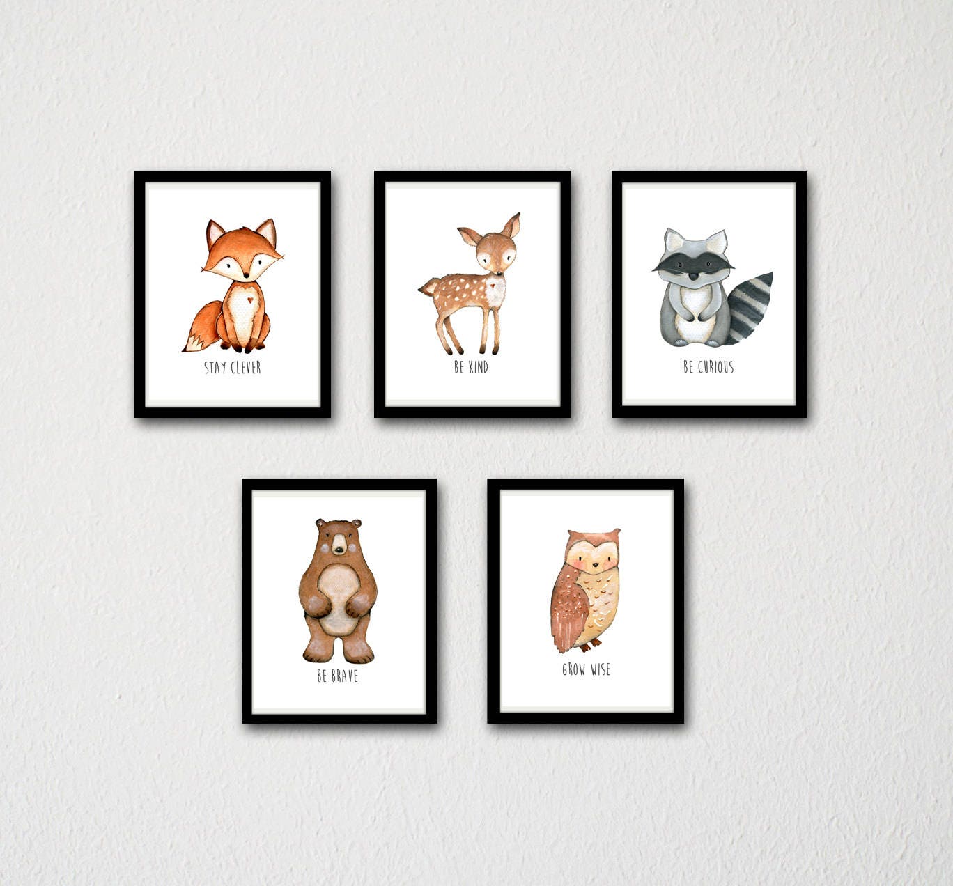 Woodland Animals Nursery Printable Art, Fox Deer Raccoon Owl Bear Wall Art, Kids Room Decor
