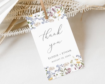 Thank You Tag Wildflower Wedding Tag, Wildflower Wedding Favor Tag, Boho Favor Tag, Floral Printable Tag, Label Editable Tag Template, 504-A