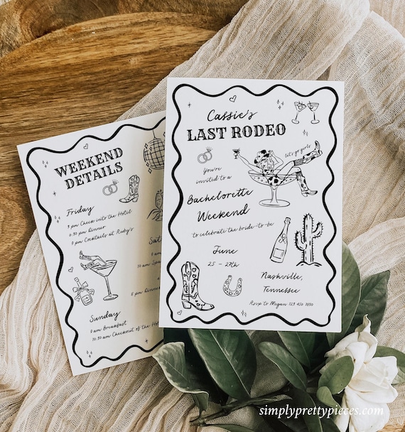 Cowgirl Bachelorette Invitation and Itinerary, Last Rodeo Bachelorette Party Invite Template, Nash Bash Invite, Western Bach Editable, 526-A