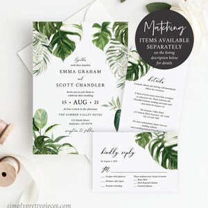 Monstera Place Cards Tropical Greenery Name Card, Monstera Wedding Name Card, Palms Seating Card Printable Name Card Editable Template 550-A image 10