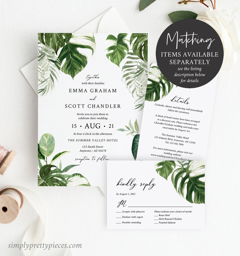 Monstera Place Cards Tropical Greenery Name Card, Monstera Wedding Name Card, Palms Seating Card Printable Name Card Editable Template 550-A image 10