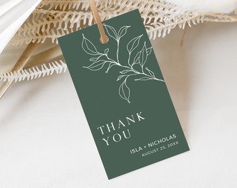 Botanical Thank You Tags, Minimalist Wedding Tag, Sage Green Favor Tags, Boho Favor Tag Sage, Modern Printable Editable Tag Template, 589-C