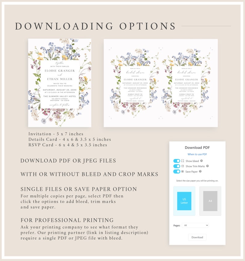 Wildflower Wedding Invitation Set QR Code RSVP, Wedding Invitation Suite Photo, Floral Wedding Invitation, Editable Invite Template, 504-A zdjęcie 6