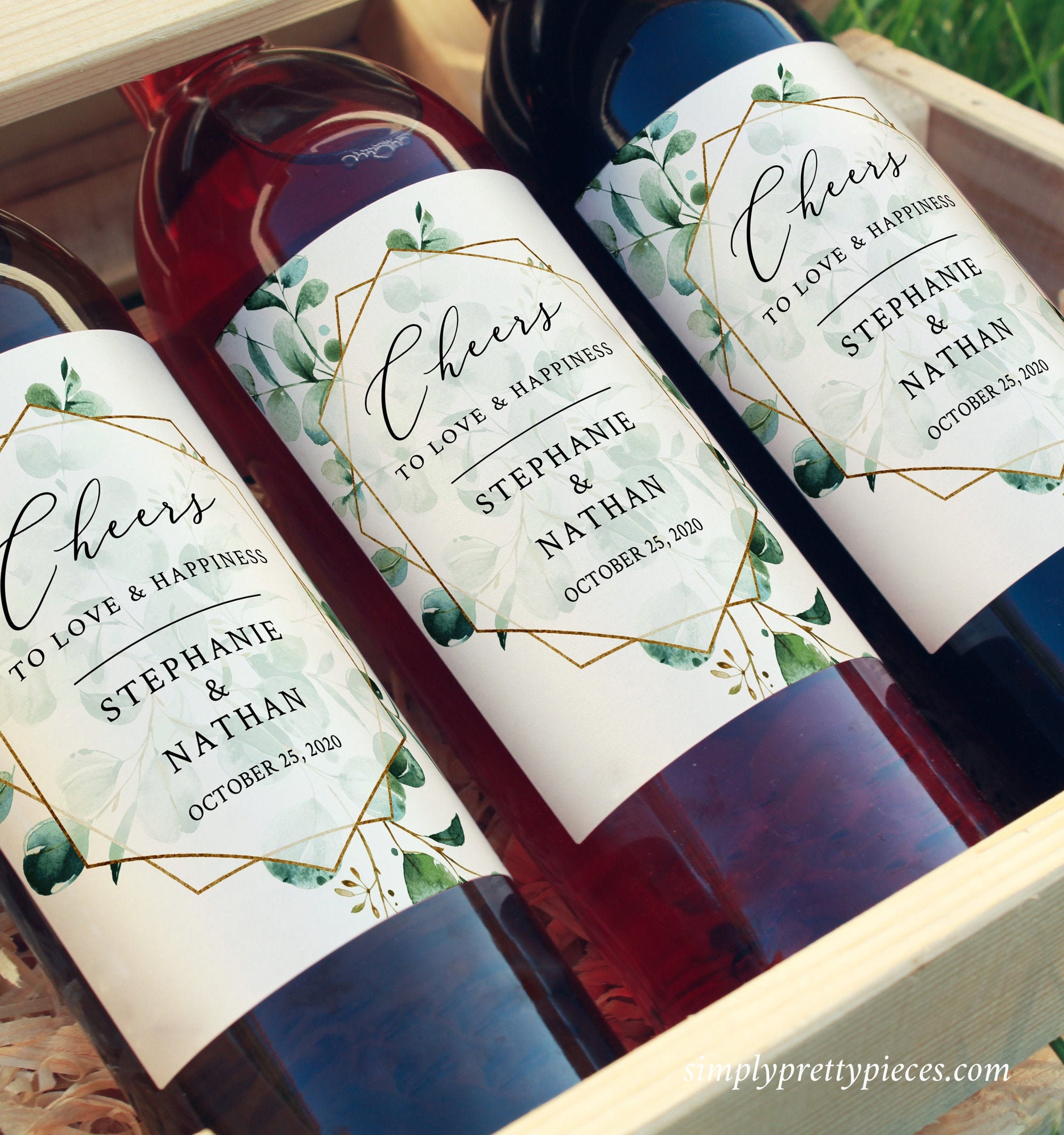 Eucalyptus Geometric Editable Wine Bottle Labels, Full Size Wine With Diy Wine Label Template