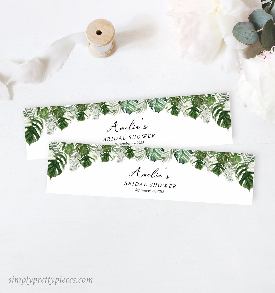 Monstera Editable Water Bottle Labels, Tropical Greenery Water Bottle ...
