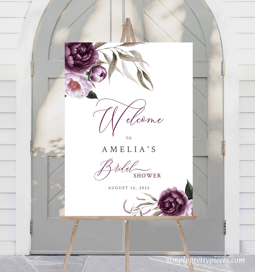 Purple Lilac Floral Editable Bridal Shower Welcome Sign, Plum Lavender ...