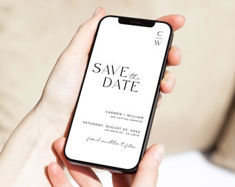 Modern Monogram Save our Date Template, Digital Elegant Editable Save the Date, Minimalist, Text Message Social Media Instant Download 582-A