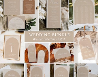 Boho Wedding Set, Arch Wedding Invitation Set, Taupe Wedding Bundle, Arched Wedding Kit, Tan Wedding Stationery Set, Editable Template 598-A