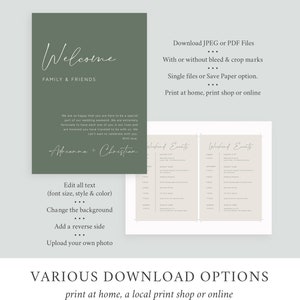 Sage Green Modern Editable Welcome Bag Letter Itinerary, Minimal Wedding Timeline, Printable Order of Events Template Instant Download 580-A image 5