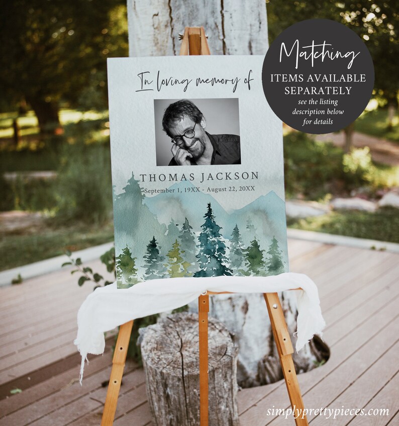 Woodland Share a Memory Card Man, Funeral Share a Memory Mountain Memorial Share Memory Card Sign, Celebration Life Editable Template, 531-A image 8