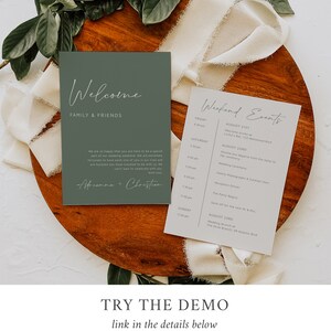 Sage Green Modern Editable Welcome Bag Letter Itinerary, Minimal Wedding Timeline, Printable Order of Events Template Instant Download 580-A image 3