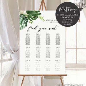 Monstera Place Cards Tropical Greenery Name Card, Monstera Wedding Name Card, Palms Seating Card Printable Name Card Editable Template 550-A image 9