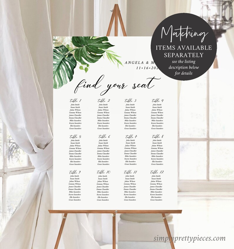 Monstera Place Cards Tropical Greenery Name Card, Monstera Wedding Name Card, Palms Seating Card Printable Name Card Editable Template 550-A image 9
