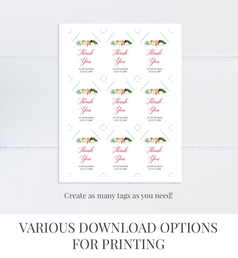 Tropical Editable Tags Printable Floral Favor Tags Pink | Etsy