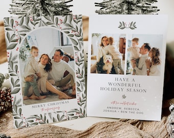 Editable Nordic Holiday Card, Christmas Card with Photo, Printable Scandi Christmas Card Template, Hygge Xmas Card, Photo Holiday Card 219-B