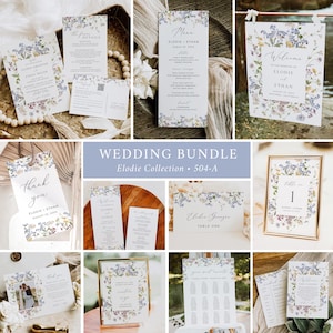 Wildflower Wedding Bundle Floral Wedding Pack Wildflower Wedding Invitation Set, Wedding Kit, Wedding Stationery Set Editable Template 504-A