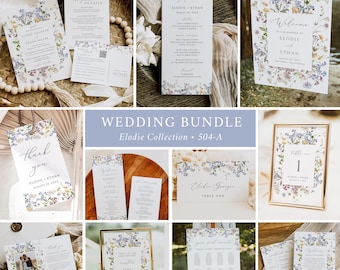 Wildflower Wedding Pack Floral Wedding Bundle Wildflower Wedding Invitation Set, Wedding Kit, Wedding Stationery Set Editable Template 504-A