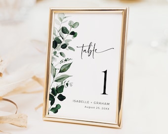 Botanical Table Number Greenery Table Numbers, Wedding Table Number, Printable, Leaves Table Card Sign, Editable Table Number Template 596-A
