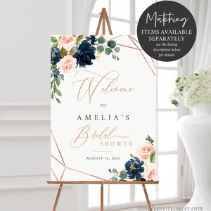 Navy Blush Rose Gold geometrische bewerkbare Tags, afdrukbare Marine roze bloemen gunst Tags, Gift Tag sjabloon, Instant Download, Templett, 529-A afbeelding 6