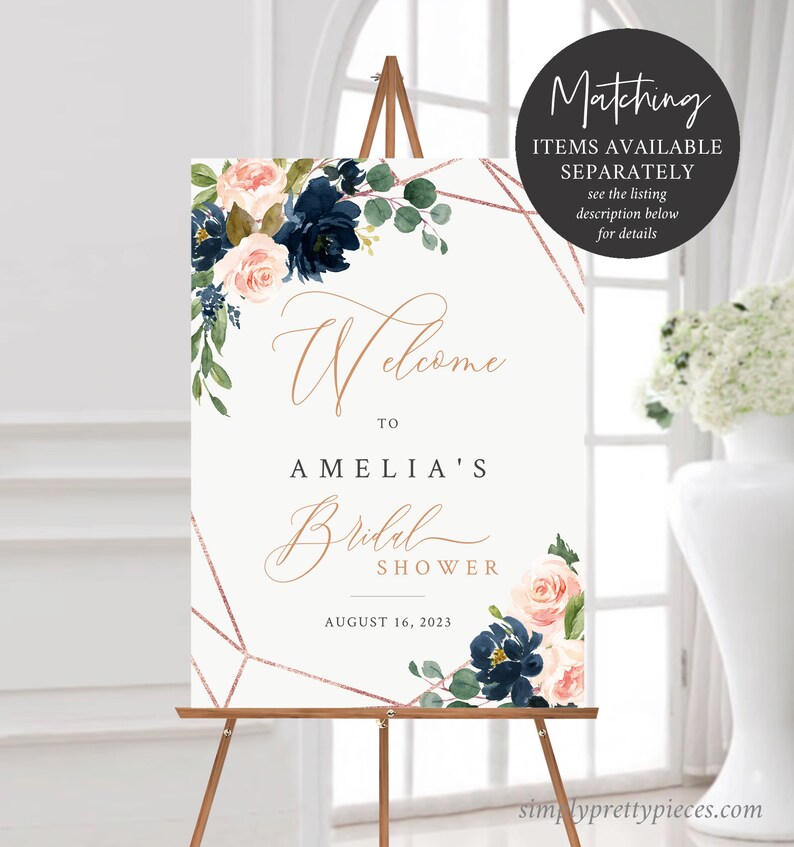 Navy Blush Rose Gold geometrische bewerkbare Tags, afdrukbare Marine roze bloemen gunst Tags, Gift Tag sjabloon, Instant Download, Templett, 529-A afbeelding 6
