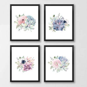 Printable Succulent Wall Art, Watercolor Succulent Home Decor, Botanical Wall Art, Plant Art Gift, Modern Scandi, Set of 4, Instant Download image 1