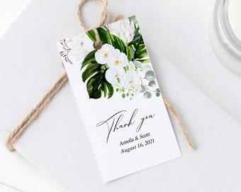 Editable Orchid Protea Favor Tags, Printable Tropical Floral Tags, Tropical Greenery DIY Tag Template, Instant Download, Templett, 546-A