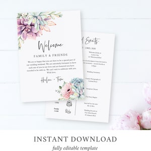 Succulent Editable Welcome Bag Letter Itinerary, Cactus Wedding Timeline, Printable Order of Events Template, Desert, Instant Download 535-A image 2