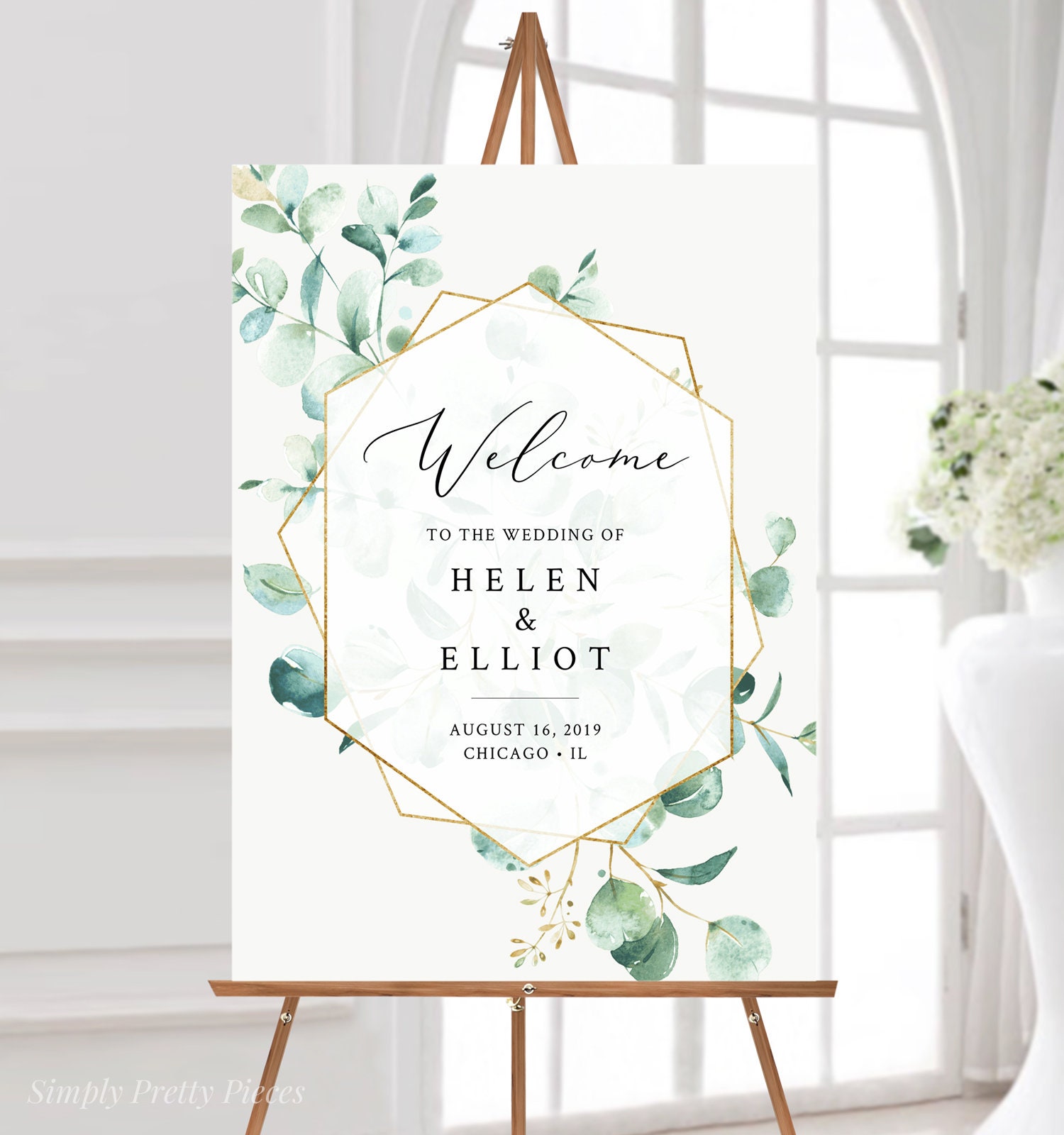 Eucalyptus Geometric Editable Wedding Sign, Bridal