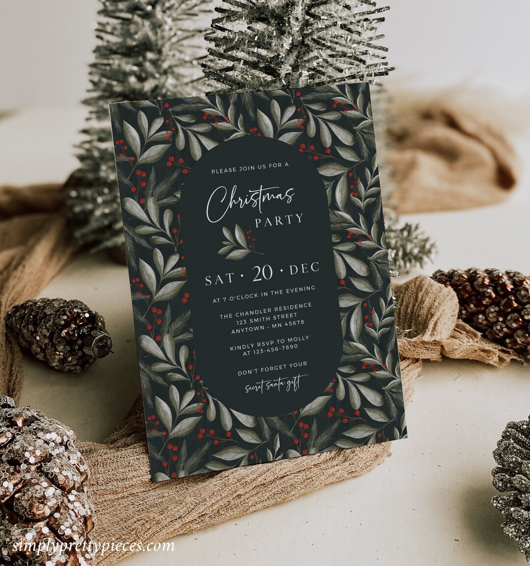 Scandi Einvite Modern Christmas Party Invitation Template, Editable Scandi Holiday ...