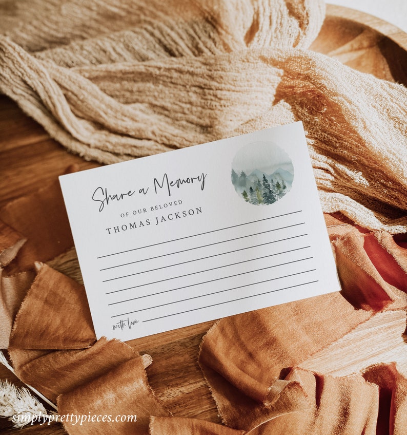 Woodland Share a Memory Card Man, Funeral Share a Memory Mountain Memorial Share Memory Card Sign, Celebration Life Editable Template, 531-A image 3