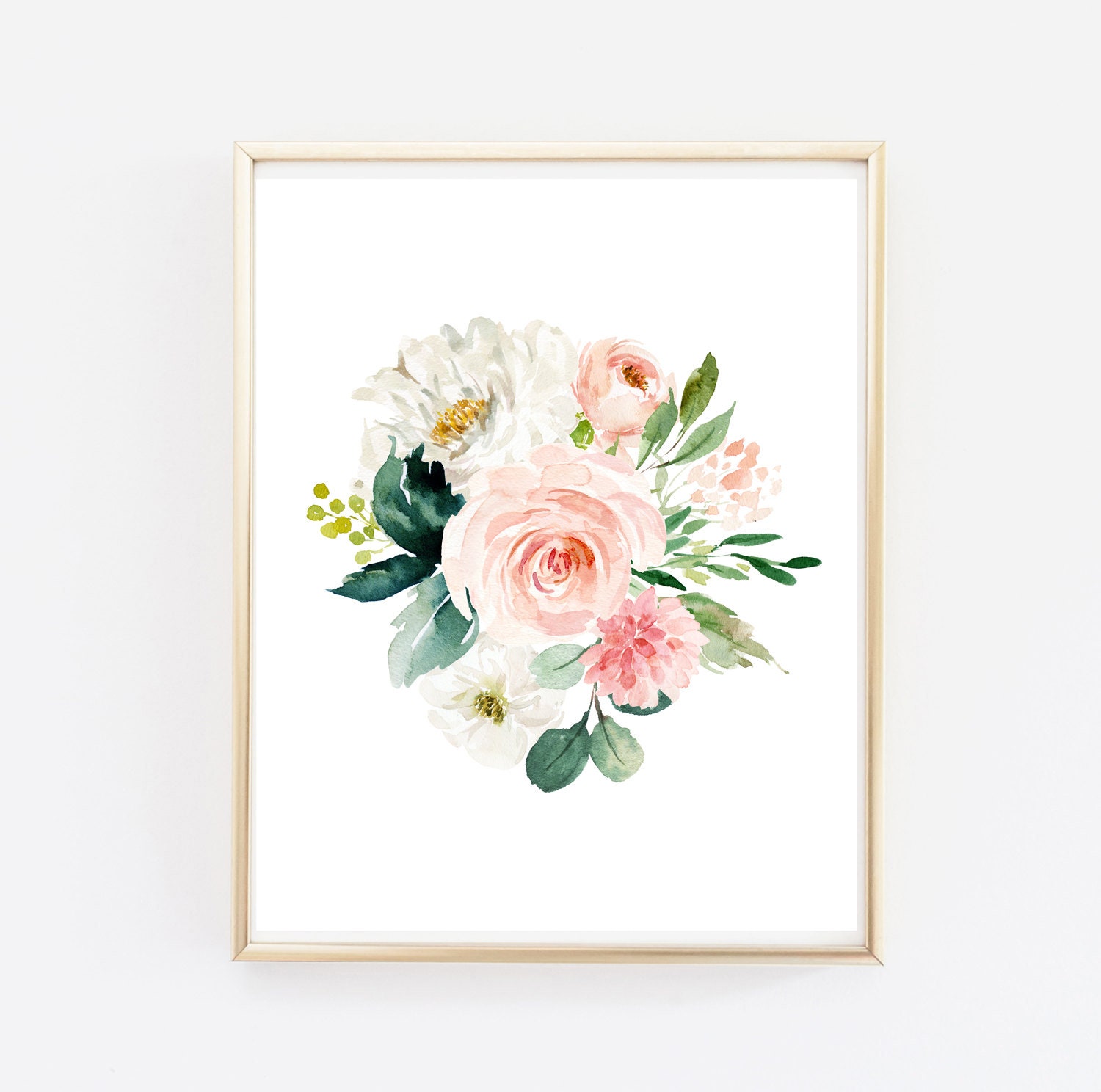 Green Blush Floral Printable Wall Art, Blush Greenery Boho Nursery Art