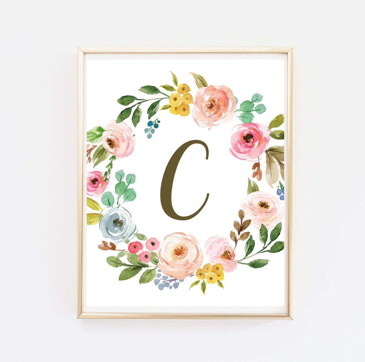 Letter R Printable Monogram Gift Wreath Peony print Digital Download Gift Printable Monogram R