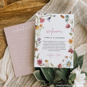 Wildflower Wedding Weekend Itinerary, Wedding Timeline Wildflower Welcome Bag Letter, Meadow Flower Order of Events Editable Template, 595-A