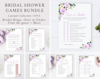 Lavender Bridal Shower Game Pack Bridal Shower Games Bundle Lilac, Purple Floral Shower Game, Printable Bridal Game, Editable Template 519-A