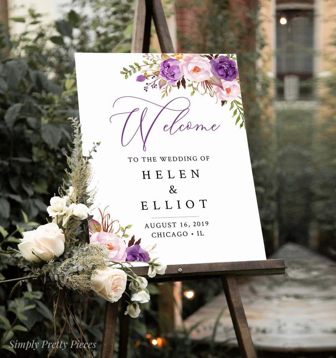 Purple Editable Wedding Welcome Sign, Bridal Shower Sign, Unlimited ...