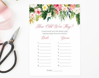 Tropical Floral Editable How Old Were They Game, Pink Hibiscus Printable Bridal Shower How Old Game, DIY Template, Instant Download, 508-A