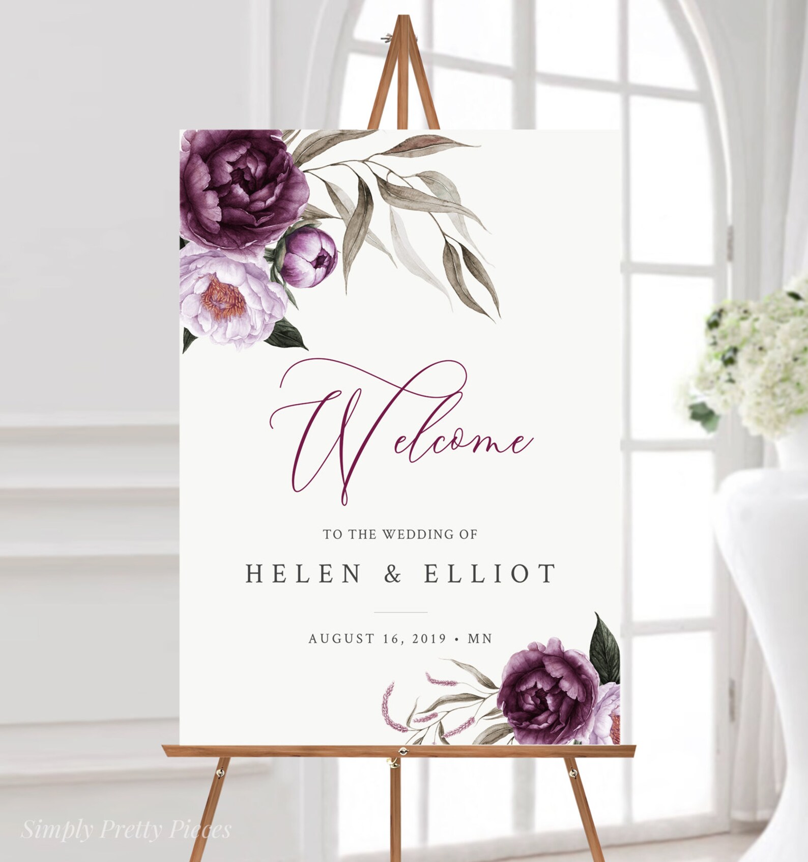 Purple Editable Wedding Welcome Sign, Bridal Shower Sign, Unlimited ...