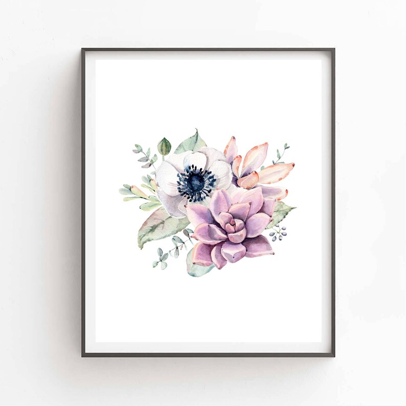 Printable Succulent Wall Art, Watercolor Succulent Home Decor, Botanical Wall Art, Plant Art Gift, Modern Scandi, Set of 4, Instant Download image 4