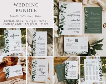 Botanical Wedding Set, Greenery Wedding Bundle, Leaves Wedding Invitation Set, Wedding Kit, Wedding Stationery Set, Editable Template 596-A