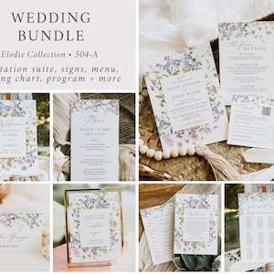 Wildflower Wedding Bundle Floral Wedding Pack Wildflower Wedding Invitation Set, Wedding Kit, Wedding Stationery Set Editable Template 504-A