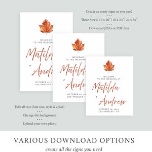 Maple Leaf Fall Editable Wedding Welcome Sign, Burnt Orange Shower, Unlimited Signs, 16 x 20 18 x 24 24 x 36 Template Instant Download 567-A image 4