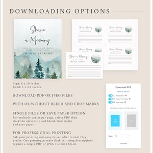 Woodland Share a Memory Card Man, Funeral Share a Memory Mountain Memorial Share Memory Card Sign, Celebration Life Editable Template, 531-A image 4