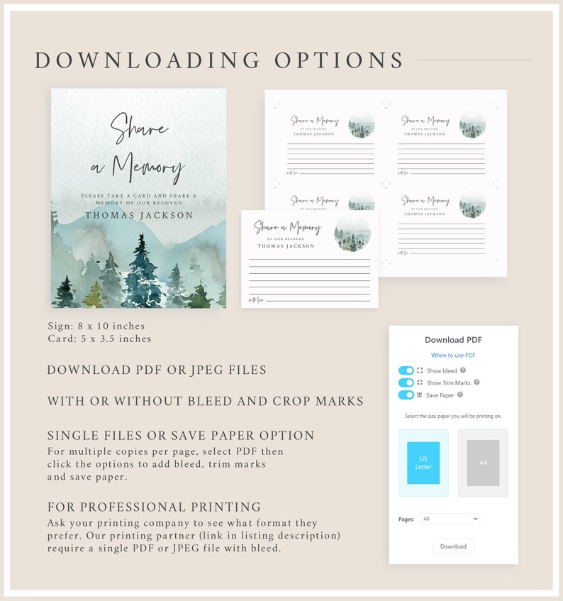 Woodland Share a Memory Card Man, Funeral Share a Memory Mountain Memorial Share Memory Card Sign, Celebration Life Editable Template, 531-A image 4