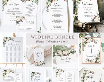 Rustic Wedding Set Printable Winter Wedding Invitation Pack, Winter Wedding Bundle Winter Wedding Kit Stationery Set Editable Template 569-A